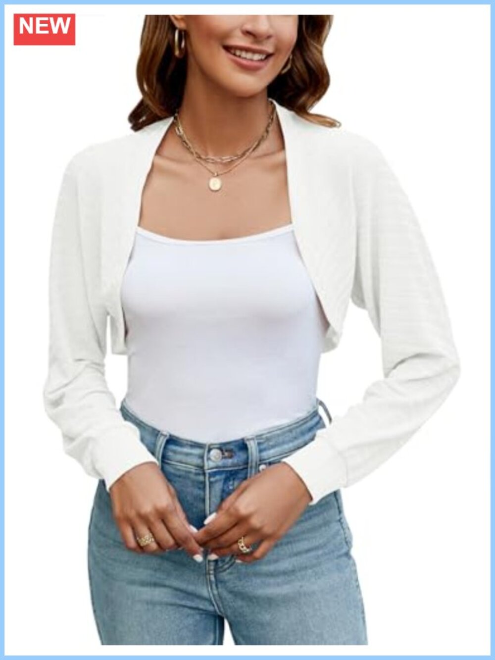 Ivicoer Women's Cropped Knit Shrug Bolero Cardigan Open Front Long Sleeve